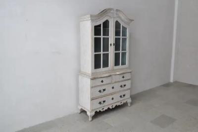 Swedish Rococo Style 1850s Bonnet Top Cabinet with Glass Doors and Drawers