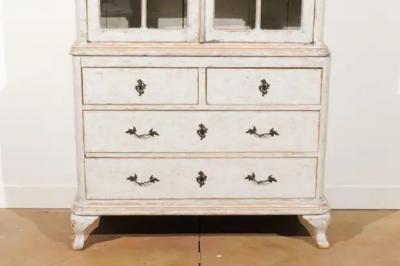 Swedish Rococo Style 19th Century Painted Vitrine with Glass Doors and Drawers