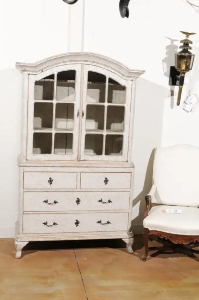 Swedish Rococo Style 19th Century Painted Vitrine with Glass Doors and Drawers