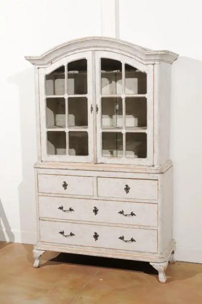 Swedish Rococo Style 19th Century Painted Vitrine with Glass Doors and Drawers