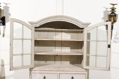 Swedish Rococo Style 19th Century Painted Vitrine with Glass Doors and Drawers