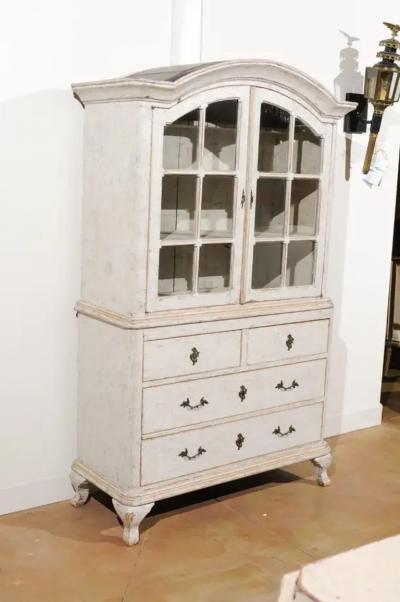 Swedish Rococo Style 19th Century Painted Vitrine with Glass Doors and Drawers