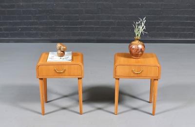 Swedish Scandinavian Modern Oak Night Stands w Brass Accent Handle