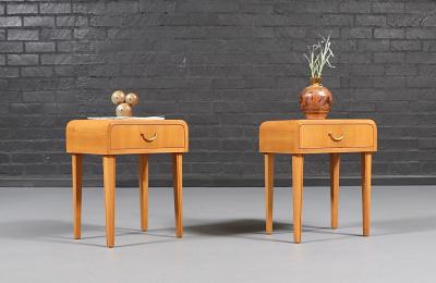 Swedish Scandinavian Modern Oak Night Stands w Brass Accent Handle