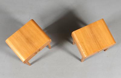 Swedish Scandinavian Modern Oak Night Stands w Brass Accent Handle