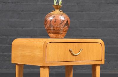 Swedish Scandinavian Modern Oak Night Stands w Brass Accent Handle