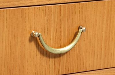 Swedish Scandinavian Modern Oak Night Stands w Brass Accent Handle