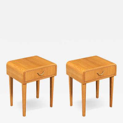 Swedish Scandinavian Modern Oak Night Stands w Brass Accent Handle