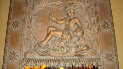 Swedish Style Wall Console Mirror Depicting a Cherub