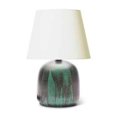 Swedish Table Lamp with Orange Peel Green Glaze