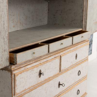 Swedish Two Part Painted Linen Press Cabinet 18th c Rococo Period
