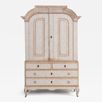 Swedish Two Part Painted Linen Press Cabinet 18th c Rococo Period