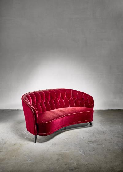 Swedish burgundy red velvet sofa 1930s 40s