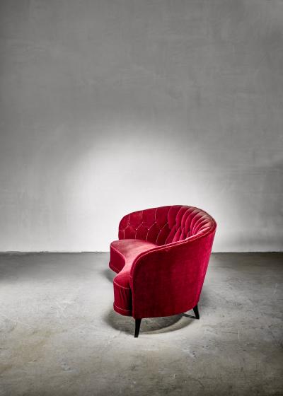 Swedish burgundy red velvet sofa 1930s 40s