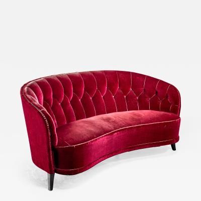 Swedish burgundy red velvet sofa 1930s 40s