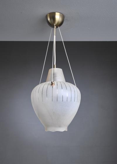 Swedish drop shaped glass and brass pendant 1940s