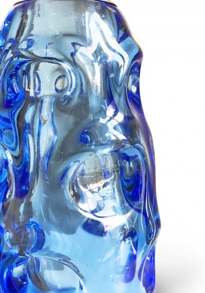Swedish organically modeled Functionalist table lamp in ultramarine blue glass