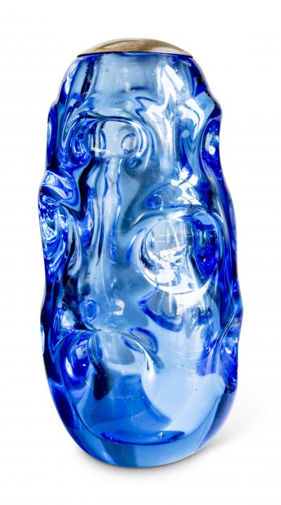 Swedish organically modeled Functionalist table lamp in ultramarine blue glass