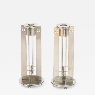Swid Powell Pair of Modernist Signed Swid Powell Geometric Candlestick Holders