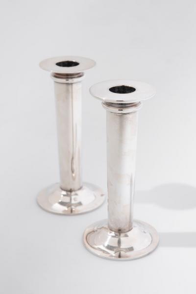 Swid Powell Pair of Swid Powell Silver Plate Postmodern Candlesticks