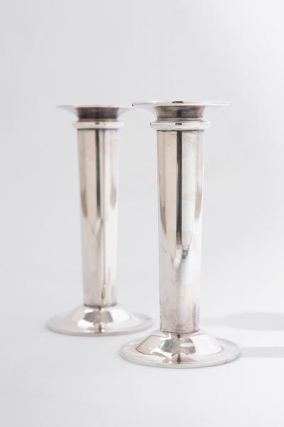 Swid Powell Pair of Swid Powell Silver Plate Postmodern Candlesticks