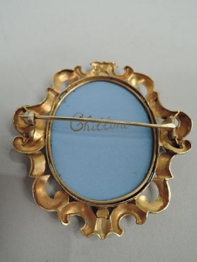 Swiss Gold Enamel Brooch with Romantic Chateau de Chillon C 1880