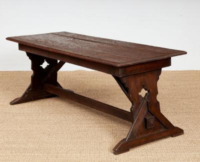 Swiss Trestle Table with Graffiti Carvings
