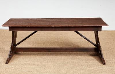 Swiss Trestle Table with Graffiti Carvings