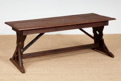 Swiss Trestle Table with Graffiti Carvings