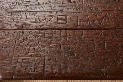 Swiss Trestle Table with Graffiti Carvings
