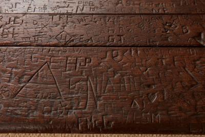Swiss Trestle Table with Graffiti Carvings
