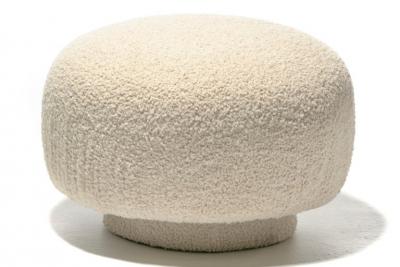 Swivel Mushroom Top Post Modern Style Ottoman Pouf in Ivory White Boucl 