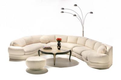 Swivel Mushroom Top Post Modern Style Ottoman Pouf in Ivory White Boucl 