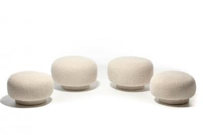 Swivel Mushroom Top Post Modern Style Ottoman Pouf in Ivory White Boucl 