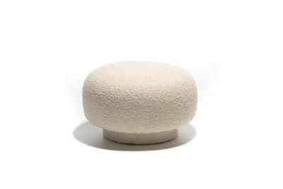 Swivel Mushroom Top Post Modern Style Ottoman Pouf in Ivory White Boucl 
