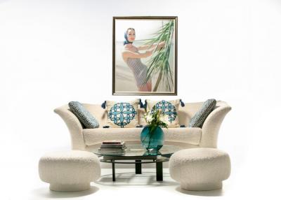 Swivel Mushroom Top Post Modern Style Ottoman Pouf in Ivory White Boucl 