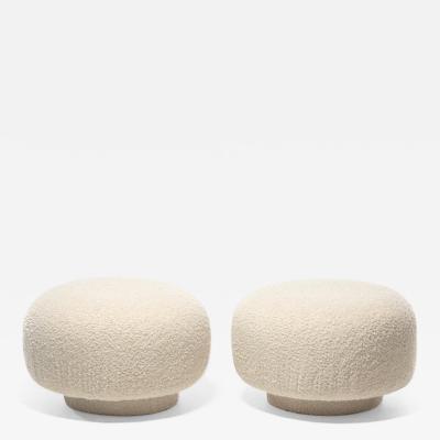 Swivel Mushroom Top Post Modern Style Ottoman Pouf in Ivory White Boucl 
