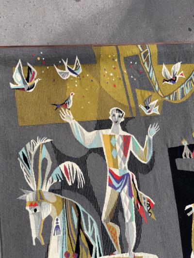 Sylvain Froidevaux 1950s Hand made Aubusson tapestry by Sylvain Froidevaux