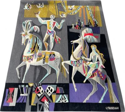 Sylvain Froidevaux 1950s Hand made Aubusson tapestry by Sylvain Froidevaux