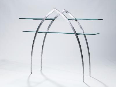 Sylvain Subervie Unique Sylvain Subervie wrought iron and glass console c 2000