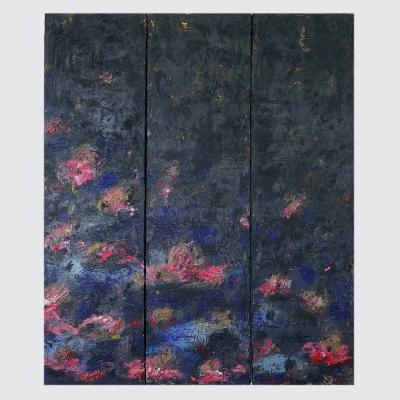 Sylvie Peyneau JAPANESE GARDEN TRIPTYCH Oil and pastel painting 200 x 150 cm