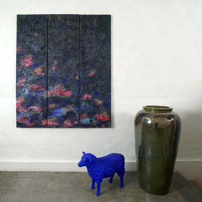 Sylvie Peyneau JAPANESE GARDEN TRIPTYCH Oil and pastel painting 200 x 150 cm