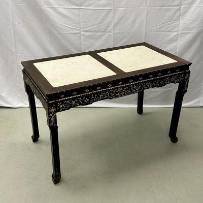 Syrian Console Alter Table Rosewood and Mother of Pearl Inlay with Marble Top