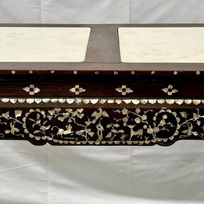 Syrian Console Alter Table Rosewood and Mother of Pearl Inlay with Marble Top