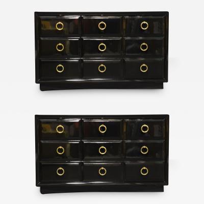 T H Robsjohn Gibbings A Pair of T H Robsjohn Gibbings for Widdicomb Black Lacquer and Brass Chests