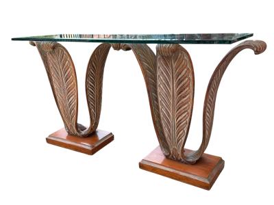 T H Robsjohn Gibbings ART DECO CERUSED WOOD PLUMES CONSOLE BY THEODORE ROBJSJOHN GIBBINGS