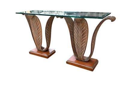 T H Robsjohn Gibbings ART DECO CERUSED WOOD PLUMES CONSOLE BY THEODORE ROBJSJOHN GIBBINGS