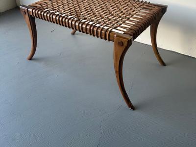 T H Robsjohn Gibbings An American Modern Walnut and Leather Bench style of T H Robsjohn Gibbings