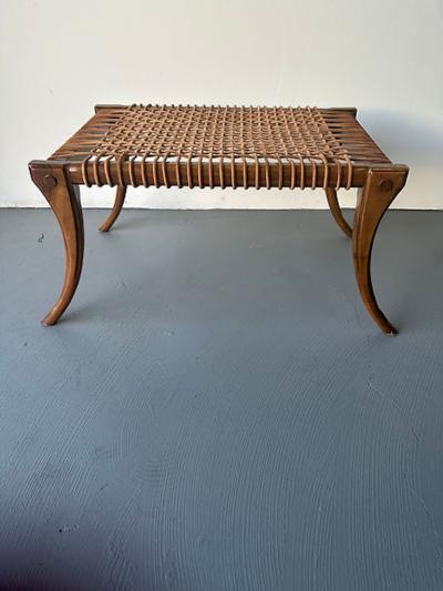 T H Robsjohn Gibbings An American Modern Walnut and Leather Bench style of T H Robsjohn Gibbings