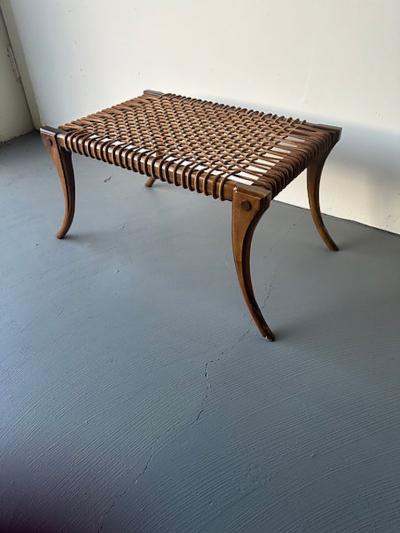 T H Robsjohn Gibbings An American Modern Walnut and Leather Bench style of T H Robsjohn Gibbings